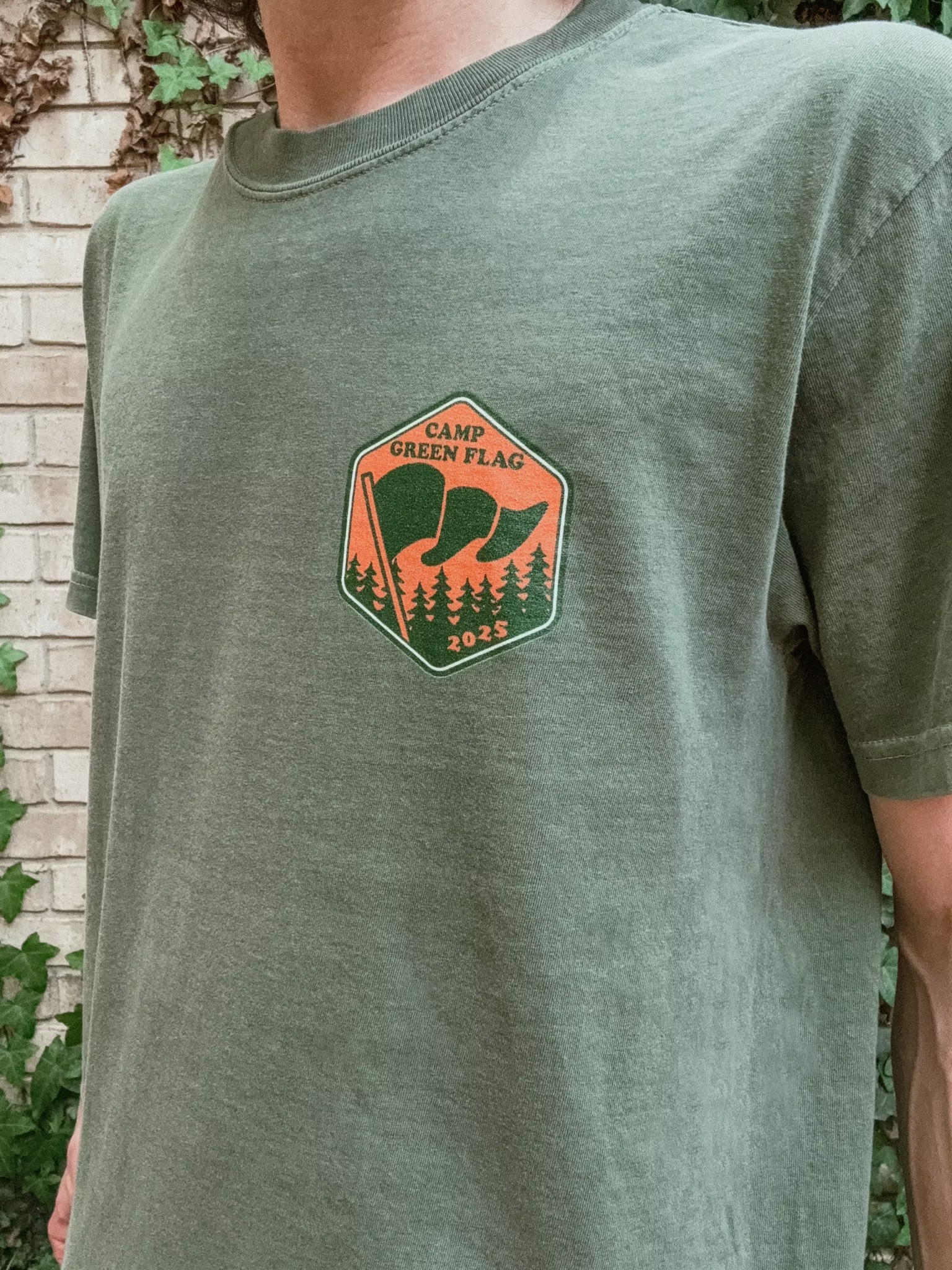 Camp Green Flag Badge Unisex Tee