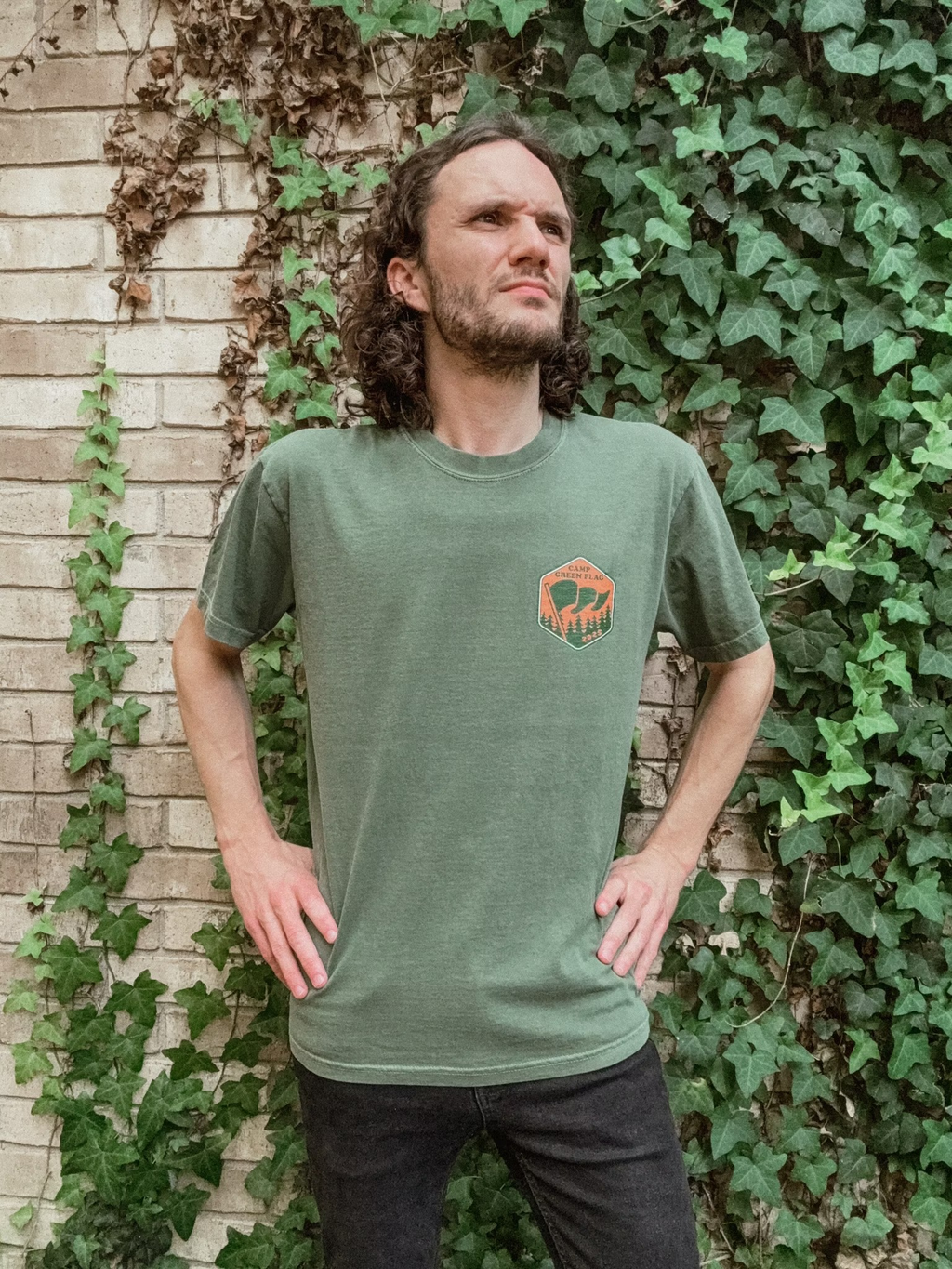 Camp Green Flag Badge Unisex Tee